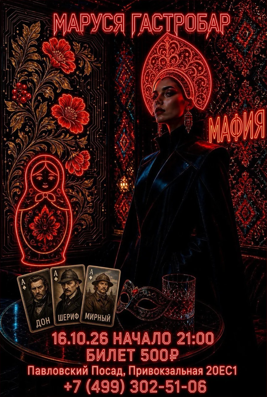 Афиша «Мафия» — 16 октября, начало в 21:00, билет 500 рублей